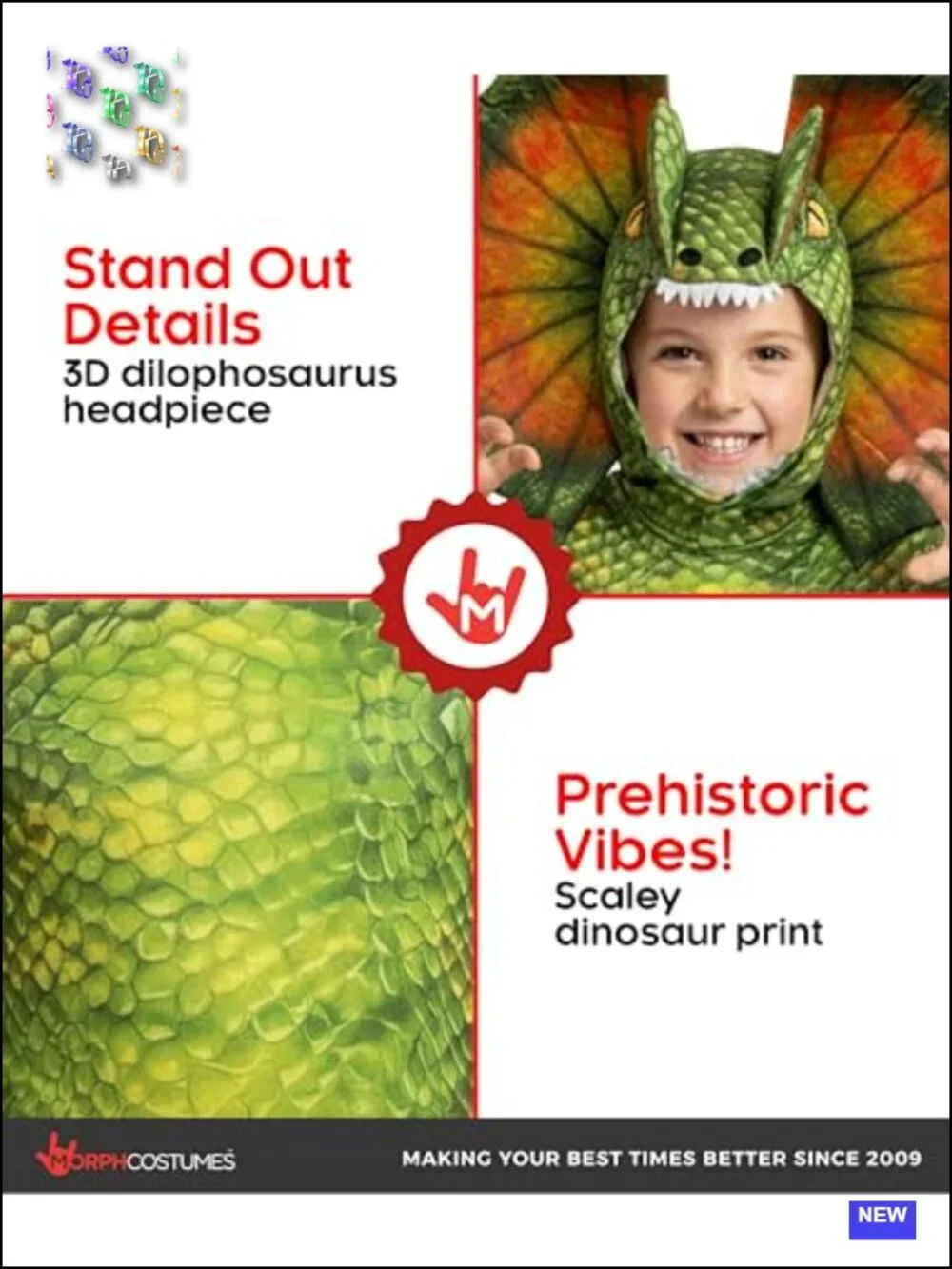 Kids Dinosaur Halloween Costume Boys Dilophosaurus Green Jumpsuit Hood